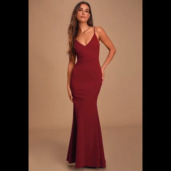 knee length dresses for ladies Wine Maxi Dress With Ruffle Front Detail main image 0